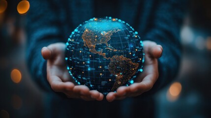 Fototapeta premium A glowing globe held in hands, symbolizing global connectivity.