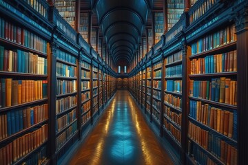 Fototapeta premium Warm Lighting in an Antique Library..