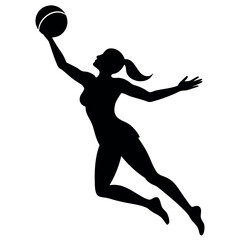 a female volleyball player mid-air, arm fully extended and ready to spike the ball