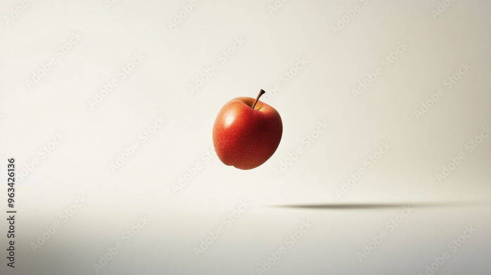 Poster red apple floating in mid-air with shadow below