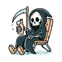 Grim Reaper hold Beer illustration