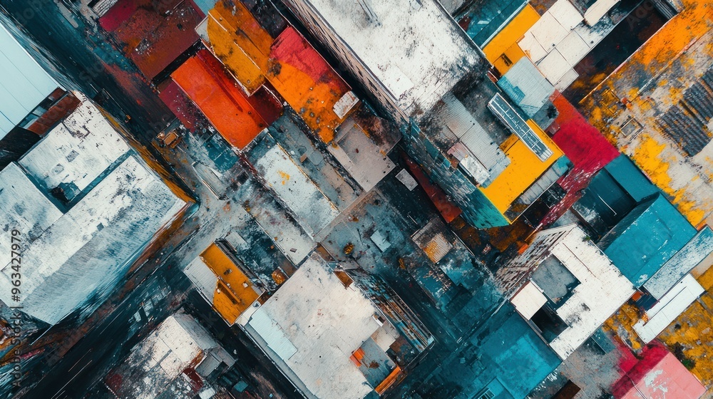 Poster aerial view of intersecting streets with colorful buildings