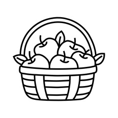 Line icon of apple basket isolated on white background.
