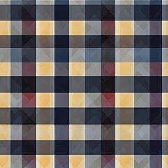 Abstract geometric checkered background in blue, brown, yellow, and gray tones.