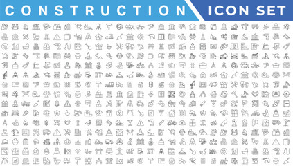 construction simple line isolated icon collection. Editable Stroke. Repair, Renovation, Work Tools, Materials