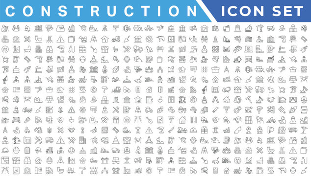 construction simple line isolated icon collection. Editable Stroke. Repair, Renovation, Work Tools, Materials