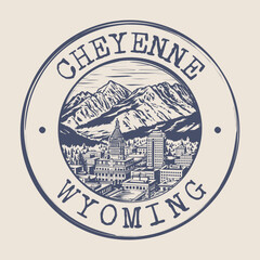 Obraz premium Cheyenne, Wyoming Stamp City Postmark. Silhouette Postal Passport. Round Vector Icon. Vintage Postage Design. 
