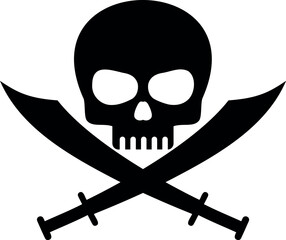 Flat isolated skull and crossed swords. Halloween skull illustration vector.