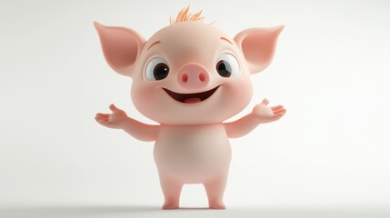 A cheerful cartoon pig character with a friendly expression and outstretched arms.