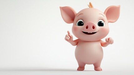 A cheerful cartoon pig character with a playful expression and raised finger.