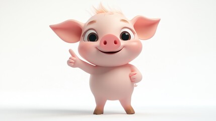 Fototapeta premium A cheerful cartoon pig character with a playful pose and expressive features.