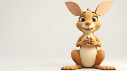 A cheerful cartoon rabbit holding a small gift, exuding a friendly and playful vibe.