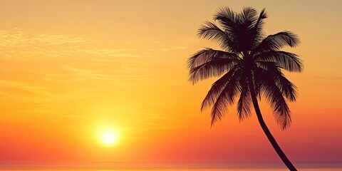 ilhouette of palm tree on sunrise background 