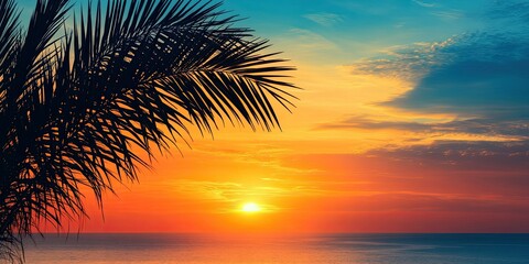 ilhouette of palm tree on sunrise background 