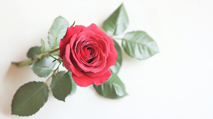 A topview photo of a single red rose on an isolated background, perfect for a wedding invitation Mother s Day card