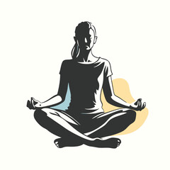 a Woman sitting and meditating isolated white background
