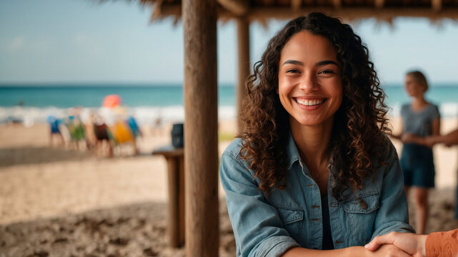 Mulher Empoderada Fechando Acordos de Neg&oacute;cios Lucrativos na Praia