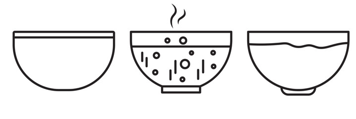 soup bowl meal vector icon set