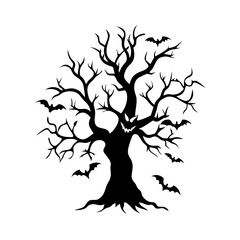 Vector Illustration of Halloween Spooky Tree Silhouette on Transparent Background for Seasonal Decor