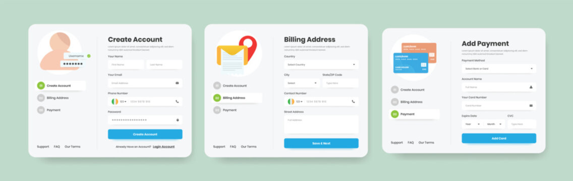 Web App Template for Payment, Billing, and Account Registration with Minimalist Illustrations