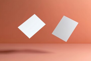 Realistic Floating Business Cards on Salmon Background