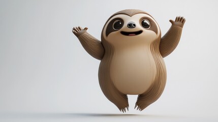 Fototapeta premium A cheerful cartoon sloth with a friendly expression, appearing to jump with joy.