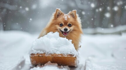 Obraz premium puppy on a snow sled