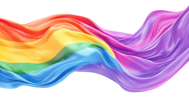 A vibrant and flowing representation of a rainbow flag, symbolizing pride and inclusivity, with smooth, colorful waves.