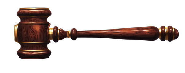 A classic wooden gavel symbolizing justice and law. Ideal for legal themes, court settings, or authority concepts.
