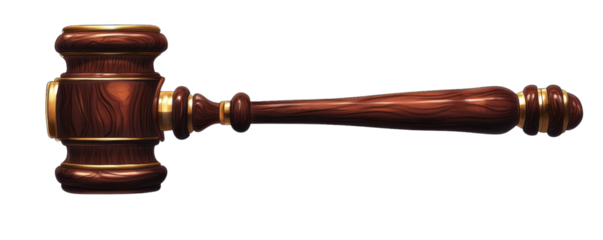 A classic wooden gavel symbolizing justice and law. Ideal for legal themes, court settings, or authority concepts.