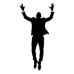 a stylish man jumping on a blank space vector silhouette against an isolated white background. The man should exude elegance and sophistication in his pose and attire.