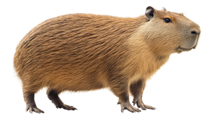 A capybara standing gracefully, showcasing its unique features and natural fur texture, highlighting the beauty of this gentle giant.