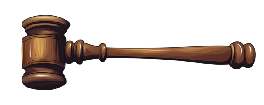 A classic wooden gavel symbolizes justice and authority in a courtroom setting, perfect for legal and judicial themes.