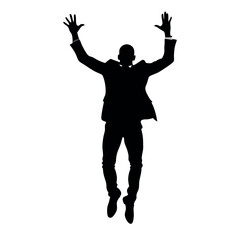 a stylish man jumping on a blank space vector silhouette against an isolated white background. The man should exude elegance and sophistication in his pose and attire.