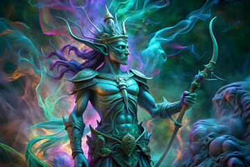 Obraz premium Psychedelic sculpture of a smoky archer