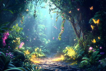 Mysterious Magical jungle woods view 