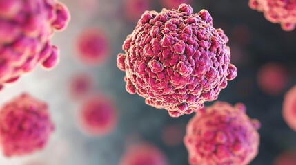 Breast cancer cells under microscope, closeup view, 3D illustration