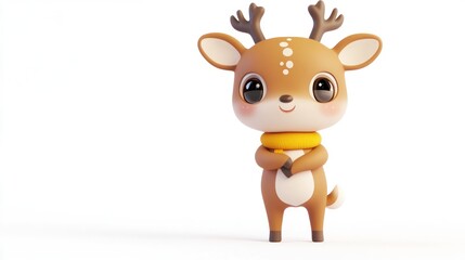 Fototapeta premium A cute cartoon deer character with antlers and a cheerful expression.