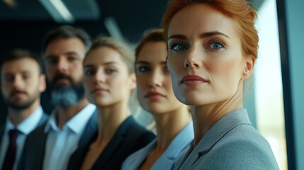 A confident business team standing together, symbolizing setting strategic targets, leadership, unity, and determination.