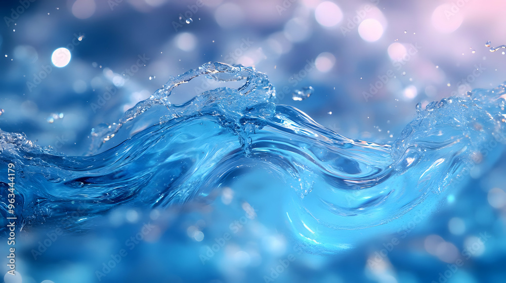 Wall mural Crystal Clear Water Abstract Background with Dynamic Waves and Bubbles