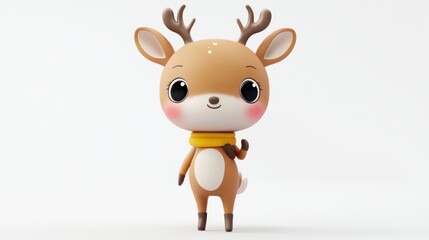 Fototapeta premium A cute cartoon deer character with antlers and a scarf, designed for children's media.