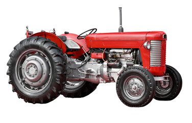 Big red wintage tractor isolated