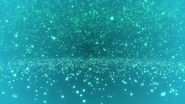 光の玉が降り注いで床でバウンドする空間、玉ボケ背景素材、4K、青