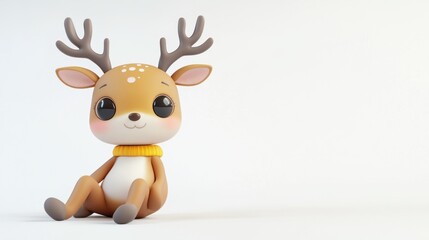 A cute cartoon deer character with antlers, sitting playfully against a white background.