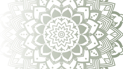 Round mandala on dreamy peach fuzz gradient background. Translucent mesh pattern in the form of a mandala. Mandala with floral patterns. Pastel Yoga template. Gradient background with round mandala