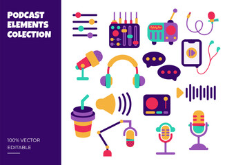 Podcast elements vector illustration set