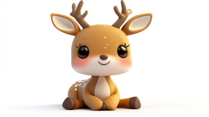 A cute cartoon deer with antlers, sitting happily with a cheerful expression.