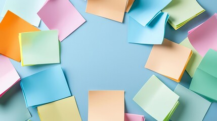Blank sticky notes arranged in a circle, neutral background, brainstorming session concept