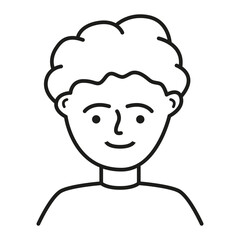 Cute happy kid.Little boy. Portrait of a child.Outline vector illustration.Doodle sketch icon. Isolated on white background.