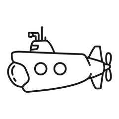 Underwater boat.Submarine undersea.Submarine under water.Outline vector illustration.Isolated on white background.